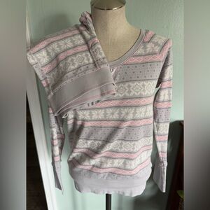 Victorias Secret Grey Pink Fair Isle Thermal Waffle Pajama Set Size Medium